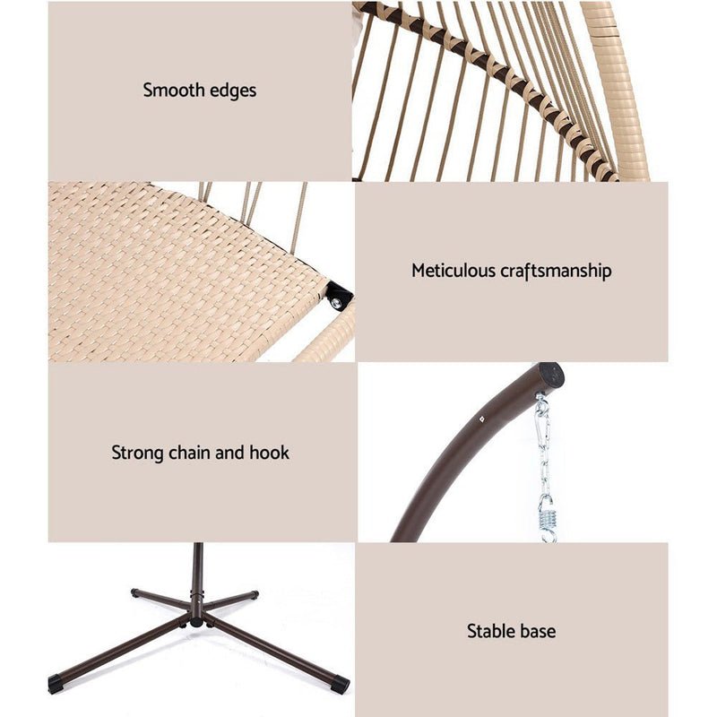 Danoz Outdoor EggPod Swing Chair Hanging Chair Wicker Rope Pod Stand Cushion Latte - danozdirect