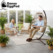 Danoz Outdoor EggPod Swing Chair Hanging Chair Wicker Rope Pod Stand Cushion Latte - danozdirect