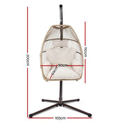 Danoz Outdoor EggPod Swing Chair Hanging Chair Wicker Rope Pod Stand Cushion Latte - danozdirect