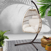 Danoz Outdoor EggPod Swing Chair Hanging Chair Wicker Rope Pod Stand Cushion Latte - danozdirect