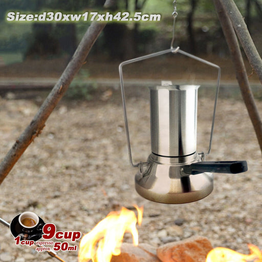 Danoz Outdoors - 2 In 1 Camping Stainless Steel 9Cup Pot Moka Coffee Maker Italian Espresso Kettle - Incl. Delivery - danozdirect