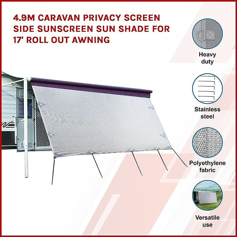 Danoz Outdoors - 4.9m Caravan Privacy Screen Side Sunscreen Sun Shade for 17' Roll Out Awning - danozdirect