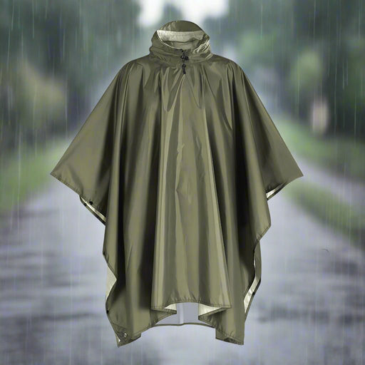 Danoz Outdoors - Army Green Portable Outdoor Camping Poncho - Can be used as Raincoat, Tarp, Ground Cover (Polyester silver coated without pockets) - danozdirect