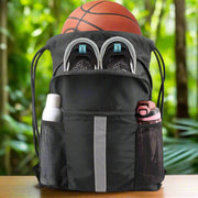 Danoz Outdoors - Black Multi - Pocket Drawstring Backpack Gym Bag with Zipper Compartments, Bottle Holders & Reflective Strip - danozdirect