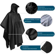 Danoz Outdoors - Black Portable Outdoor Camping Poncho - Can be used as Raincoat, Tarp, Ground Cover (Polyester silver coated without pockets) - danozdirect