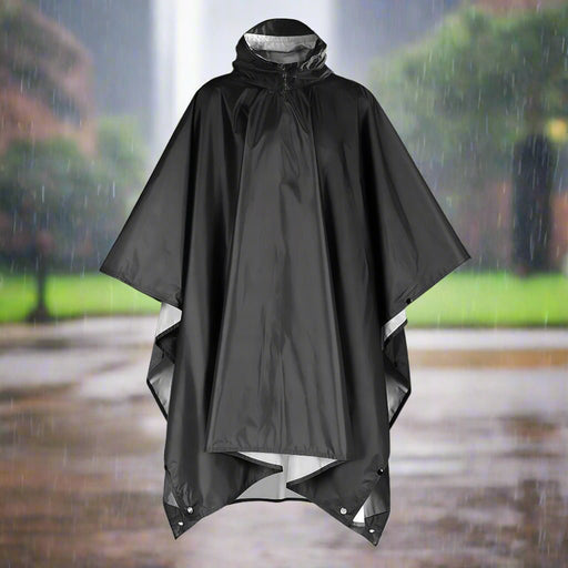 Danoz Outdoors - Black Portable Outdoor Camping Poncho - Can be used as Raincoat, Tarp, Ground Cover (Polyester silver coated without pockets) - danozdirect
