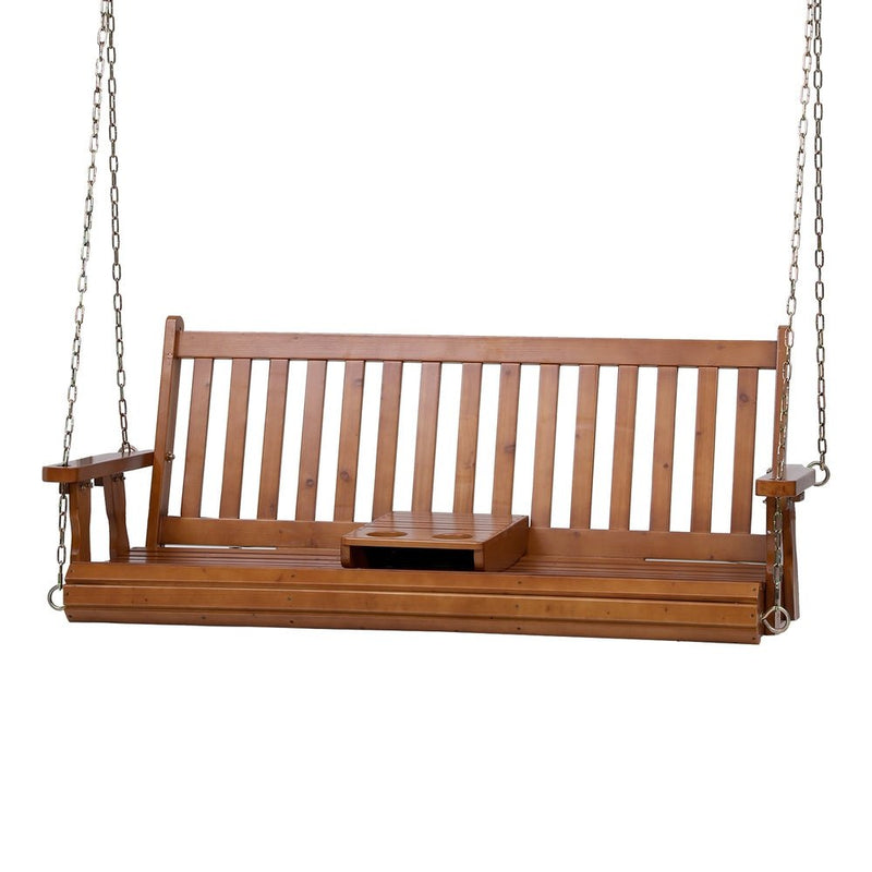 Danoz Outdoors - Gardeon Porch Outdoor Swing Chair Patio Furniture Wooden Bench 2 Seat Cup Holder - danozdirect