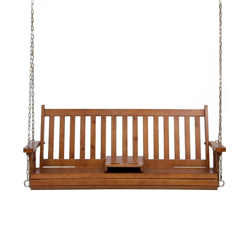 Danoz Outdoors - Gardeon Porch Outdoor Swing Chair Patio Furniture Wooden Bench 2 Seat Cup Holder - danozdirect