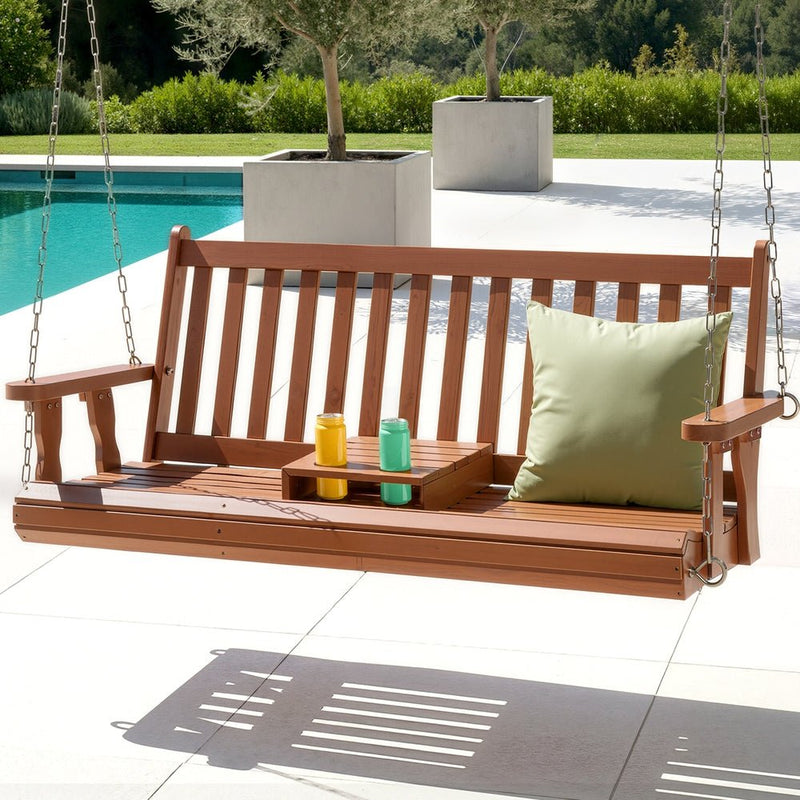 Danoz Outdoors - Gardeon Porch Outdoor Swing Chair Patio Furniture Wooden Bench 2 Seat Cup Holder - danozdirect