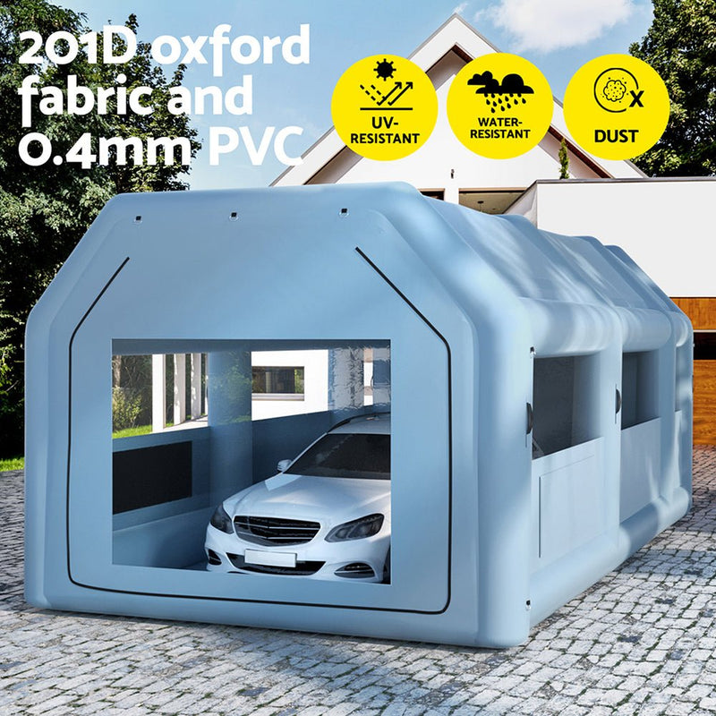 Danoz Outdoors - Giantz Inflatable Spray Booth 8.5X4.6M Car Paint Tent Filter System 2 Blowers - danozdirect