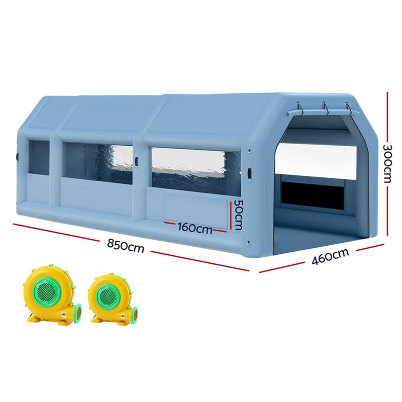 Danoz Outdoors - Giantz Inflatable Spray Booth 8.5X4.6M Car Paint Tent Filter System 2 Blowers - danozdirect