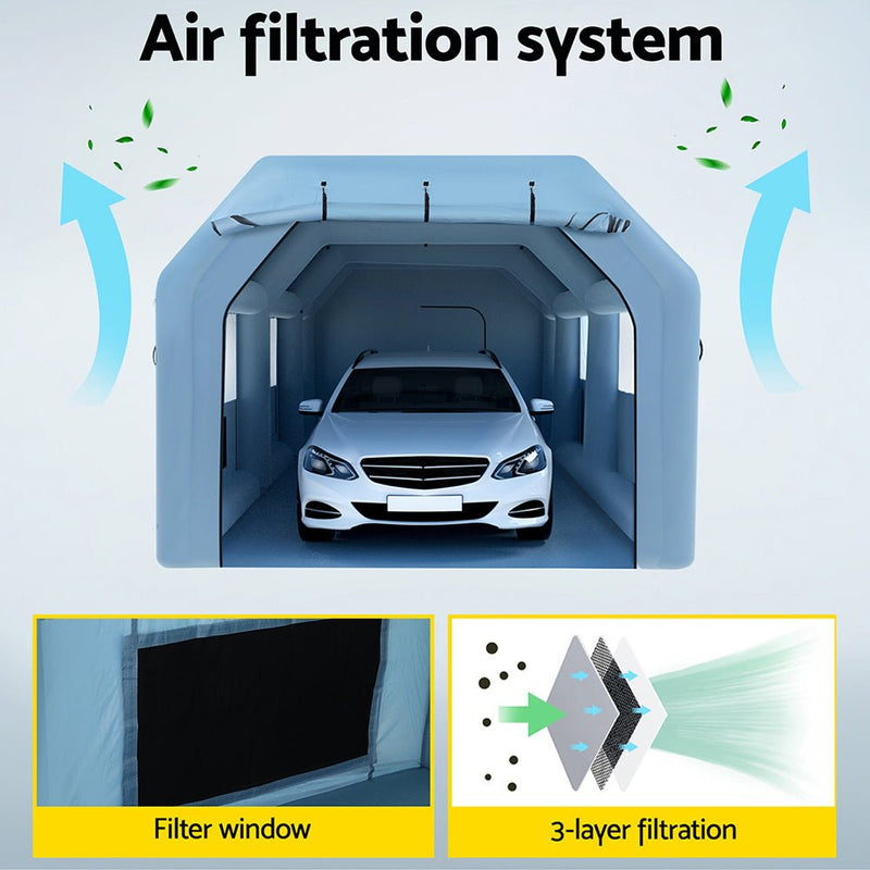 Danoz Outdoors - Giantz Inflatable Spray Booth 8.5X4.6M Car Paint Tent Filter System 2 Blowers - danozdirect