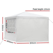Danoz Outdoors ⛺ Instahut Gazebo 3x3m Marquee Wedding Party Tent Outdoor Camping Side Wall Canopy Window Panel White - danozdirect