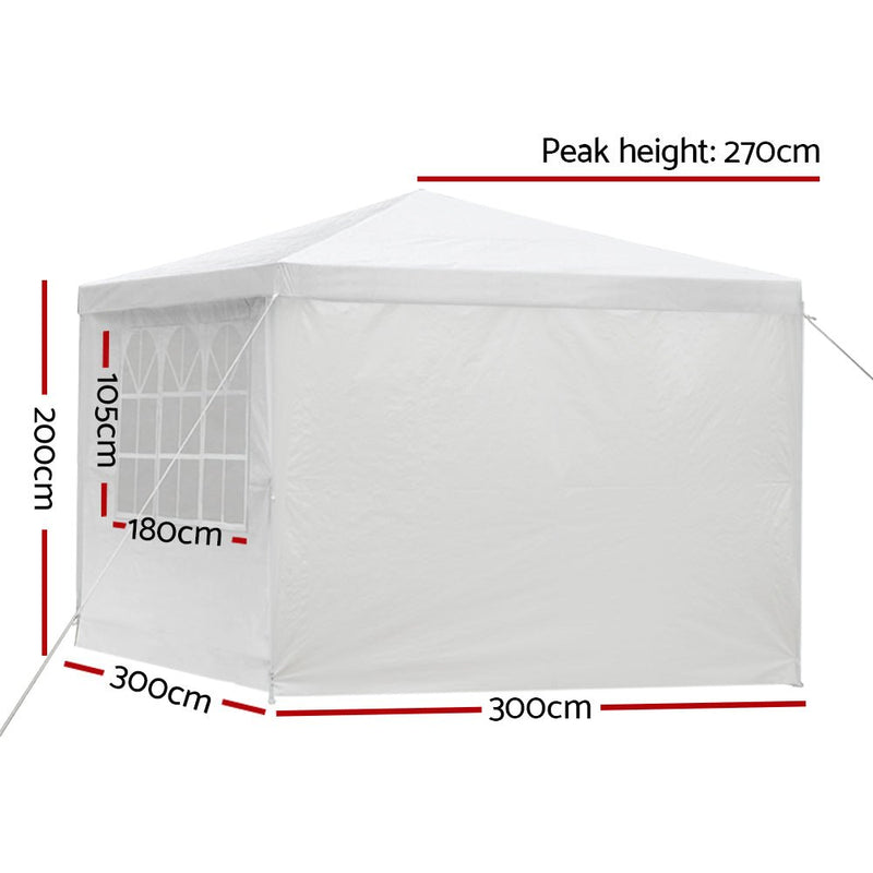 Danoz Outdoors ⛺ Instahut Gazebo 3x3m Marquee Wedding Party Tent Outdoor Camping Side Wall Canopy Window Panel White - danozdirect