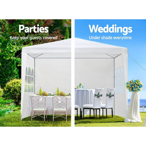 Danoz Outdoors ⛺ Instahut Gazebo 3x3m Marquee Wedding Party Tent Outdoor Camping Side Wall Canopy Window Panel White - danozdirect