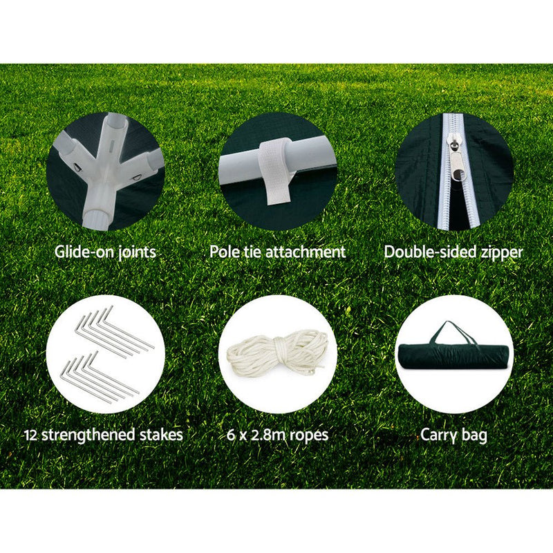 Danoz Outdoors ⛺ Instahut Gazebo 3x6m Marquee Wedding Party Tent Outdoor Camping Side Wall Canopy 4 Panel Green - danozdirect