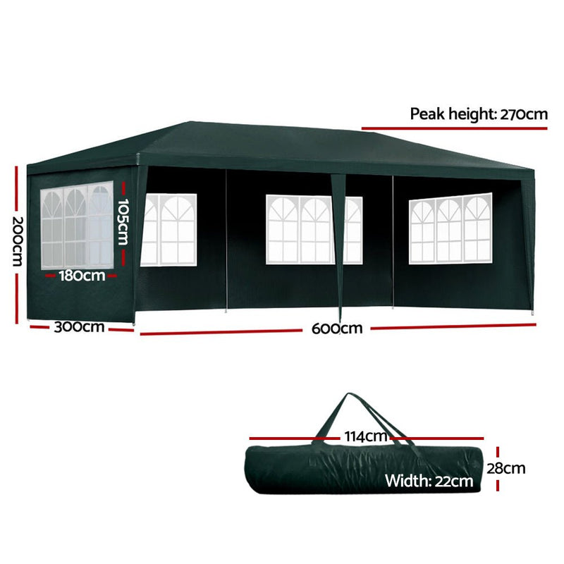 Danoz Outdoors ⛺ Instahut Gazebo 3x6m Marquee Wedding Party Tent Outdoor Camping Side Wall Canopy 4 Panel Green - danozdirect