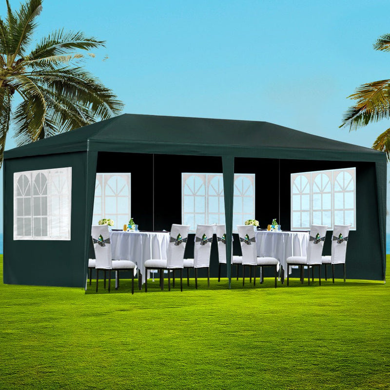 Danoz Outdoors ⛺ Instahut Gazebo 3x6m Marquee Wedding Party Tent Outdoor Camping Side Wall Canopy 4 Panel Green - danozdirect