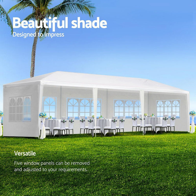 Danoz Outdoors - Instahut Gazebo 3x9m Marquee Wedding Party Tent Outdoor Camping Side Wall Canopy 5 Panel White - danozdirect
