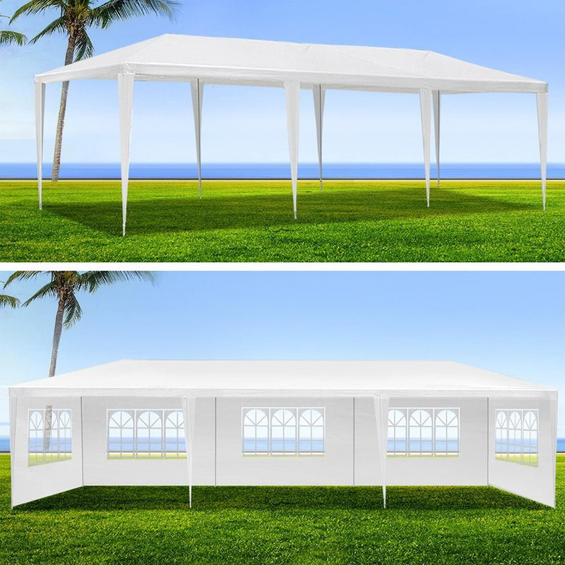 Danoz Outdoors - Instahut Gazebo 3x9m Marquee Wedding Party Tent Outdoor Camping Side Wall Canopy 5 Panel White - danozdirect