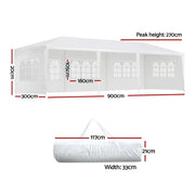 Danoz Outdoors - Instahut Gazebo 3x9m Marquee Wedding Party Tent Outdoor Camping Side Wall Canopy 5 Panel White - danozdirect