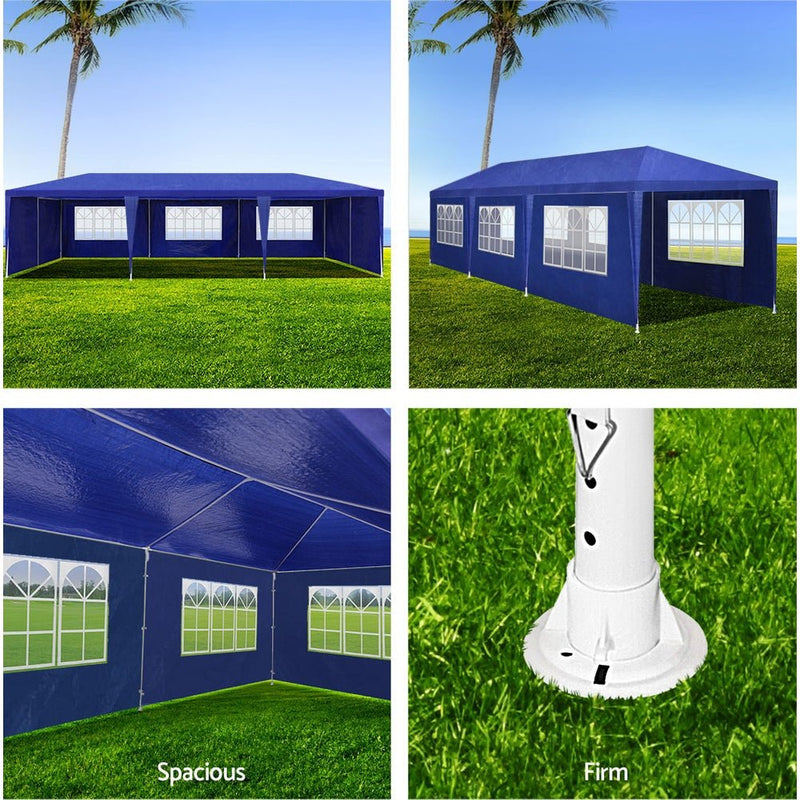 Danoz Outdoors ⛺ Instahut Gazebo 3x9m Marquee Wedding Party Tent Outdoor Camping Side Wall Canopy 8 Panel Blue - danozdirect