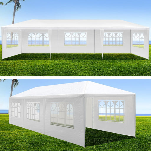 Danoz Outdoors ⛺ Instahut Gazebo 3x9m Marquee Wedding Party Tent Outdoor Camping Side Wall Canopy 8 Panel White - danozdirect