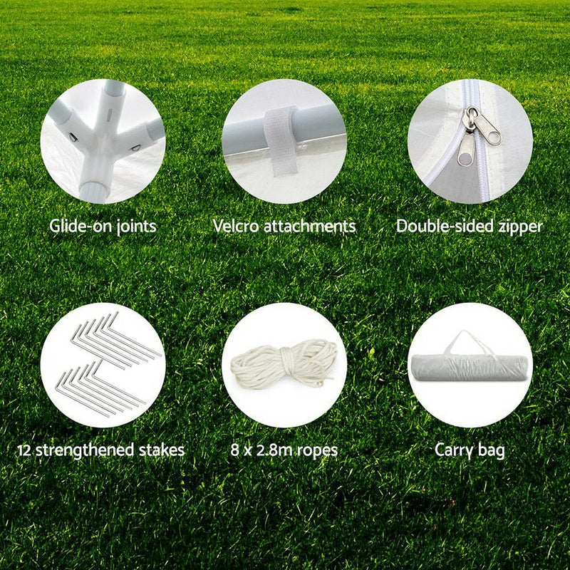 Danoz Outdoors ⛺ Instahut Gazebo 3x9m Marquee Wedding Party Tent Outdoor Camping Side Wall Canopy 8 Panel White - danozdirect