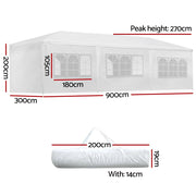 Danoz Outdoors ⛺ Instahut Gazebo 3x9m Marquee Wedding Party Tent Outdoor Camping Side Wall Canopy 8 Panel White - danozdirect