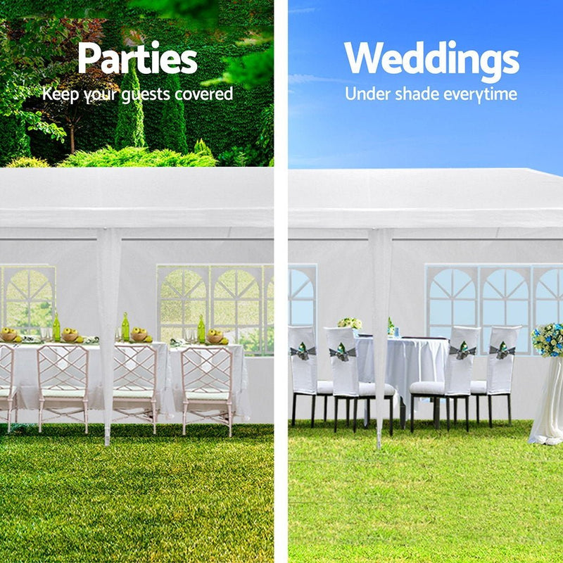 Danoz Outdoors ⛺ Instahut Gazebo 3x9m Marquee Wedding Party Tent Outdoor Camping Side Wall Canopy 8 Panel White - danozdirect