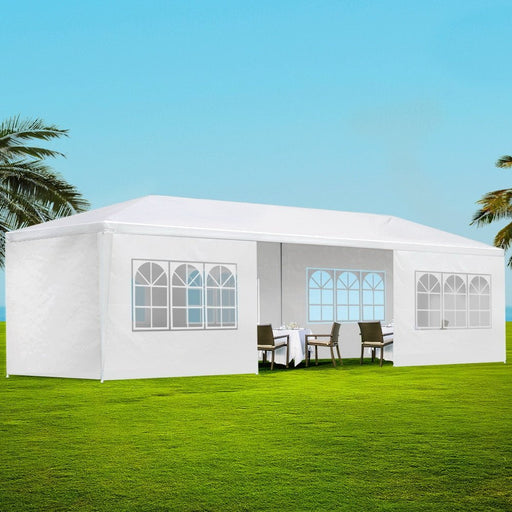 Danoz Outdoors ⛺ Instahut Gazebo 3x9m Marquee Wedding Party Tent Outdoor Camping Side Wall Canopy 8 Panel White - danozdirect