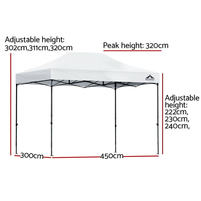 Danoz Outdoors - Instahut Gazebo Pop Up 3x4.5m w/Base Podx4 Marquee Folding Outdoor Wedding Camping Tent Shade Canopy White - danozdirect