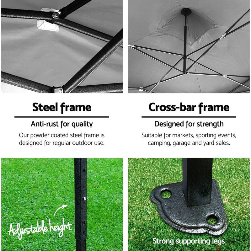 Danoz Outdoors ⛺ Instahut Gazebo Pop Up 3x6m w/Base Podx4 Marquee Folding Outdoor Wedding Camping Tent Shade Canopy Black - danozdirect