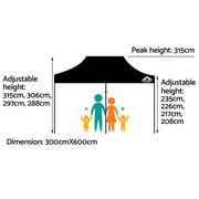 Danoz Outdoors ⛺ Instahut Gazebo Pop Up 3x6m w/Base Podx4 Marquee Folding Outdoor Wedding Camping Tent Shade Canopy Black - danozdirect