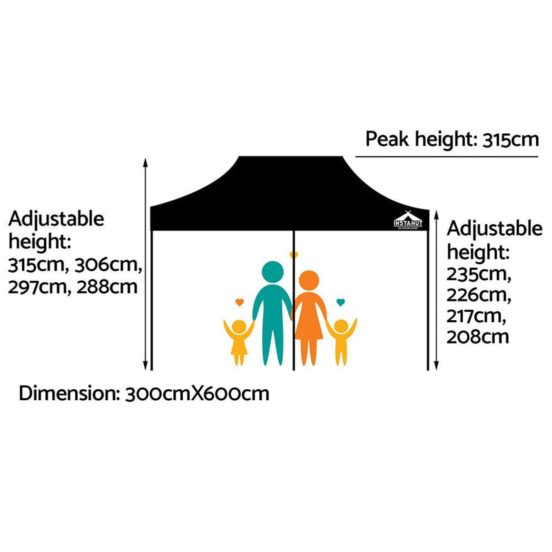 Danoz Outdoors ⛺ Instahut Gazebo Pop Up 3x6m w/Base Podx4 Marquee Folding Outdoor Wedding Camping Tent Shade Canopy Black - danozdirect