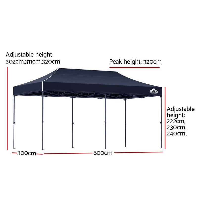 Danoz Outdoors - Instahut Gazebo Pop Up 3x6m w/Base Podx4 Marquee Folding Outdoor Wedding Camping Tent Shade Canopy Navy - danozdirect