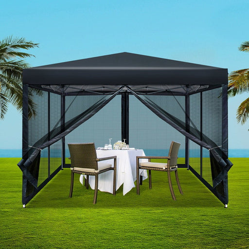 Danoz Outdoors - Instahut Gazebo Pop Up Marquee 3x3m Wedding Party Outdoor Camping Tent Canopy Shade Mesh Wall Black - danozdirect