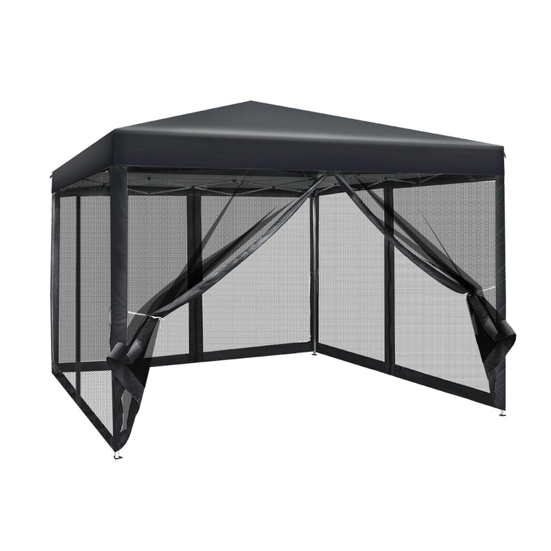 Danoz Outdoors - Instahut Gazebo Pop Up Marquee 3x3m Wedding Party Outdoor Camping Tent Canopy Shade Mesh Wall Black - danozdirect