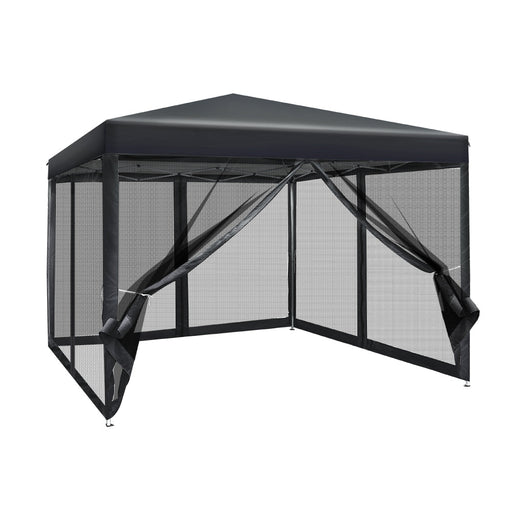 Danoz Outdoors - Instahut Gazebo Pop Up Marquee 3x3m Wedding Party Outdoor Camping Tent Canopy Shade Mesh Wall Black - danozdirect