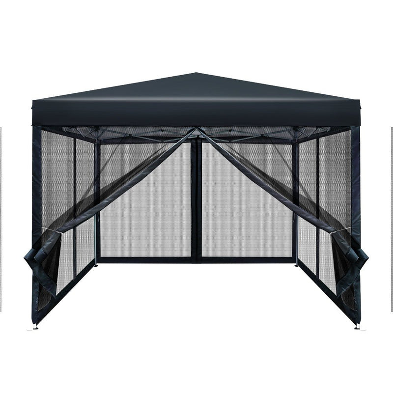 Danoz Outdoors - Instahut Gazebo Pop Up Marquee 3x3m Wedding Party Outdoor Camping Tent Canopy Shade Mesh Wall Black - danozdirect