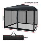 Danoz Outdoors - Instahut Gazebo Pop Up Marquee 3x3m Wedding Party Outdoor Camping Tent Canopy Shade Mesh Wall Black - danozdirect
