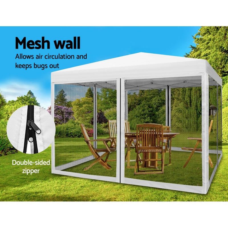 Danoz Outdoors - Instahut Gazebo Pop Up Marquee 3x3m Wedding Party Outdoor Camping Tent Canopy Shade Mesh Wall White - danozdirect
