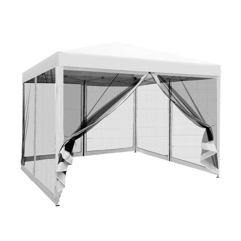 Danoz Outdoors - Instahut Gazebo Pop Up Marquee 3x3m Wedding Party Outdoor Camping Tent Canopy Shade Mesh Wall White - danozdirect