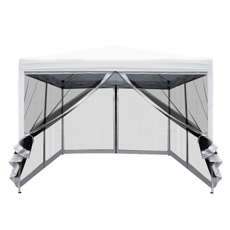 Danoz Outdoors - Instahut Gazebo Pop Up Marquee 3x3m Wedding Party Outdoor Camping Tent Canopy Shade Mesh Wall White - danozdirect