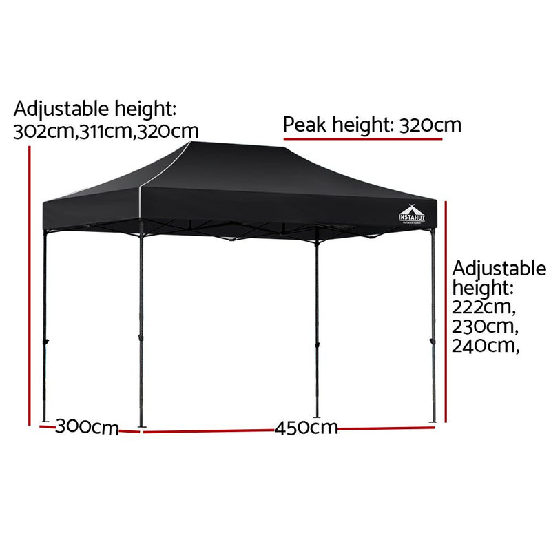 Danoz Outdoors - Instahut Gazebo Pop Up Marquee 3x4.5 Folding 500D Wedding Tent Base Pod Black - danozdirect