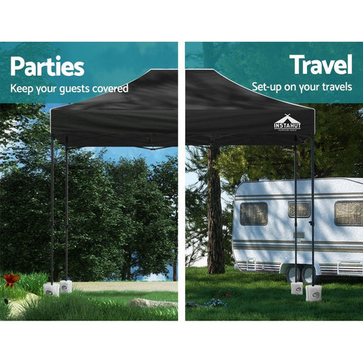 Danoz Outdoors - Instahut Gazebo Pop Up Marquee 3x4.5 Folding 500D Wedding Tent Base Pod Black - danozdirect