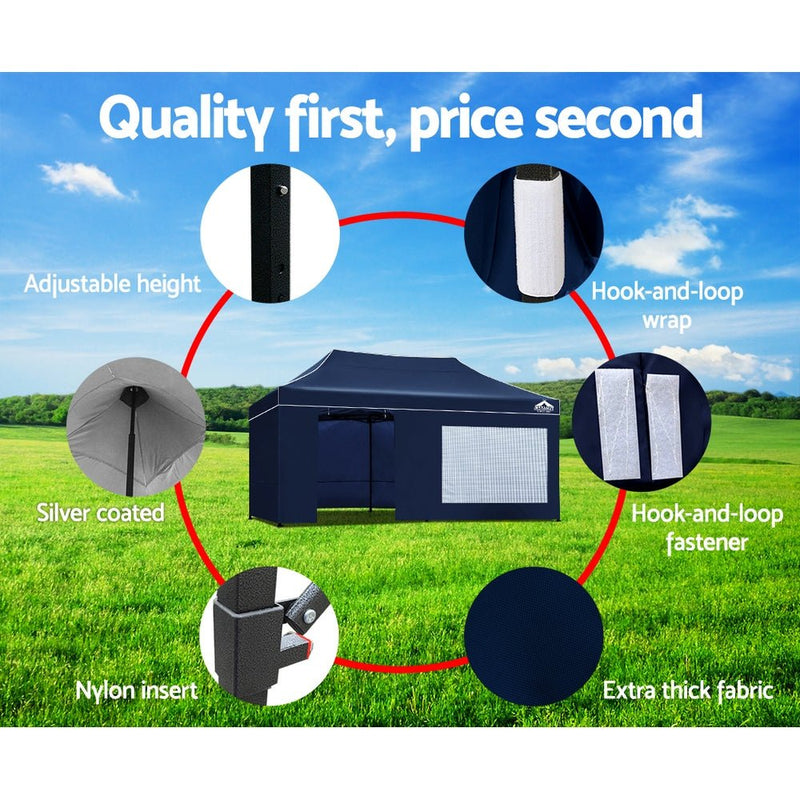 Danoz Outdoors - Instahut Gazebo Pop Up Marquee 3x6 Folding Tent Gazebos Camping 500D Oxford Navy - danozdirect