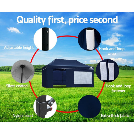 Danoz Outdoors - Instahut Gazebo Pop Up Marquee 3x6 Folding Tent Gazebos Camping 500D Oxford Navy - danozdirect