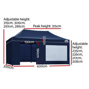 Danoz Outdoors - Instahut Gazebo Pop Up Marquee 3x6 Folding Tent Gazebos Camping 500D Oxford Navy - danozdirect