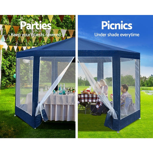 Danoz Outdoors - Instahut Gazebo?2x2m Marquee Wedding Party Tent Outdoor Camping Mesh Wall Canopy Shade Gazebos Navy - Incl. Delivery - danozdirect